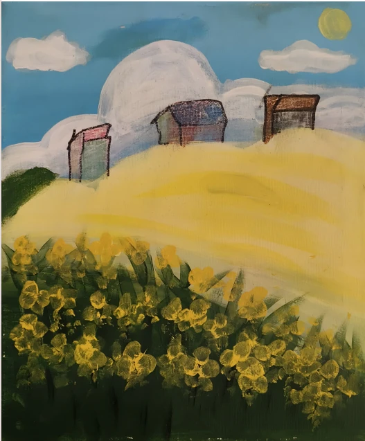 柔柔创作的三间小屋和小黄花坡原画